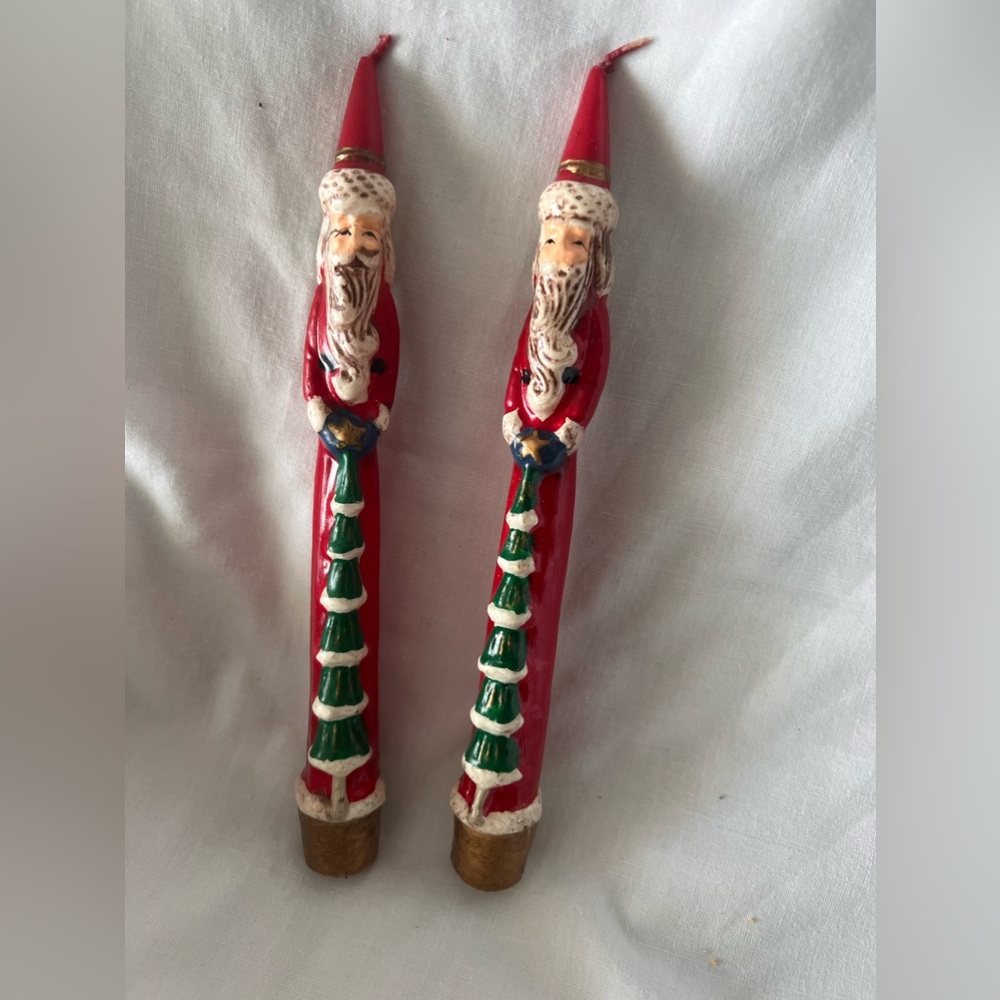 OLD WORLD SANTA TAPER CANDLES- SET OF 2- 7 1-2 INCHES EACH- VINTAGE
